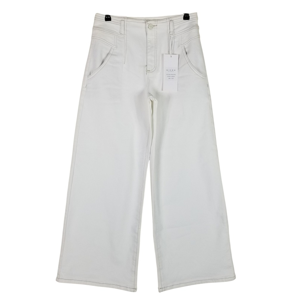 Risen Wide Leg Jeans Womens 7/28 Cream High Rise Contrast Stitch PWA21292